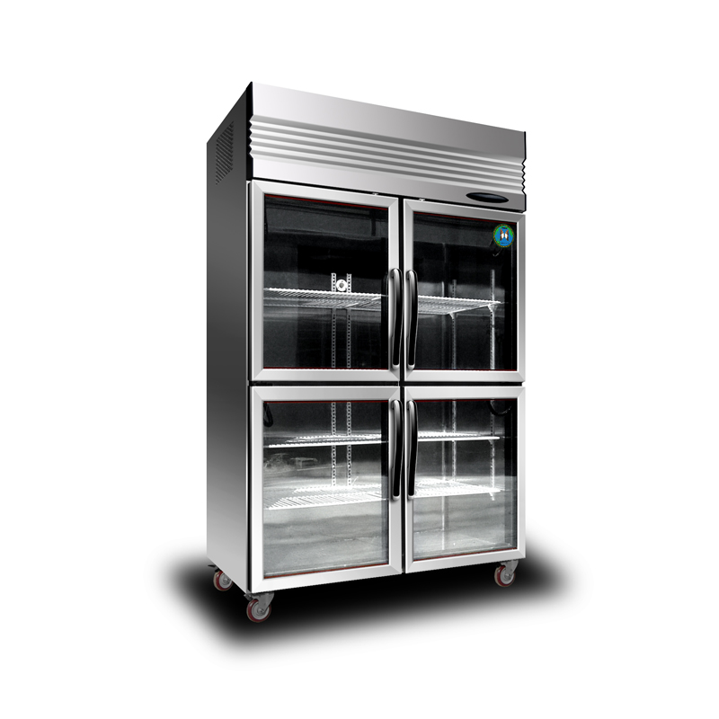 Refrigerador de exhibición de puerta de vidrio de acero inoxidable de 2 puertas